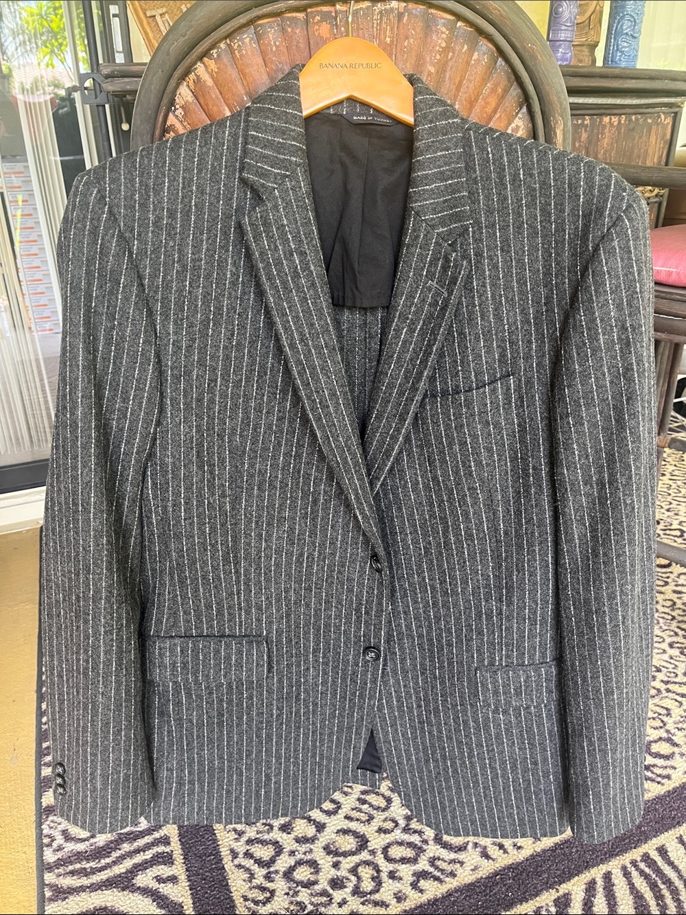 Banana Republic Wool Pinstripe Charcoal Suit Jacket